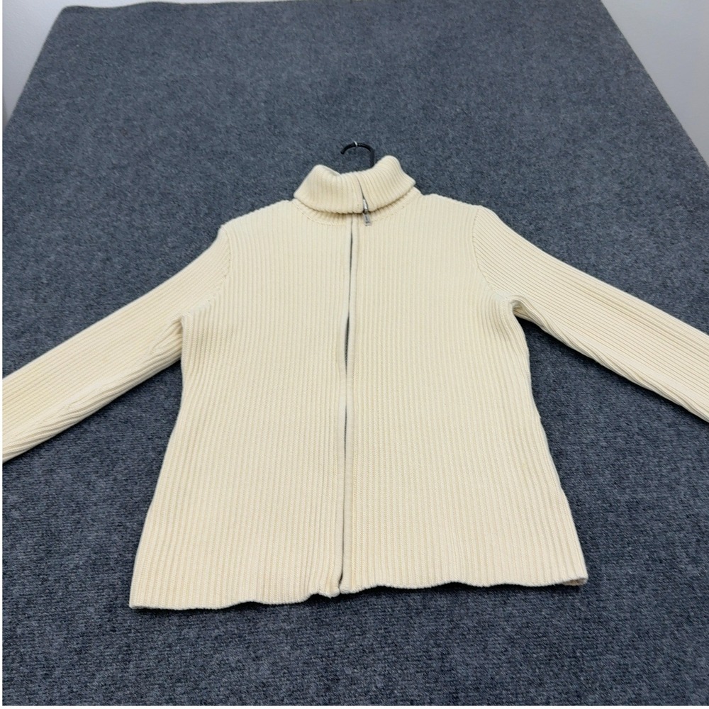 Lauren Ralph Lauren Cardigan Womens XL Cream Cotton Full Zip Turtleneck Classic
